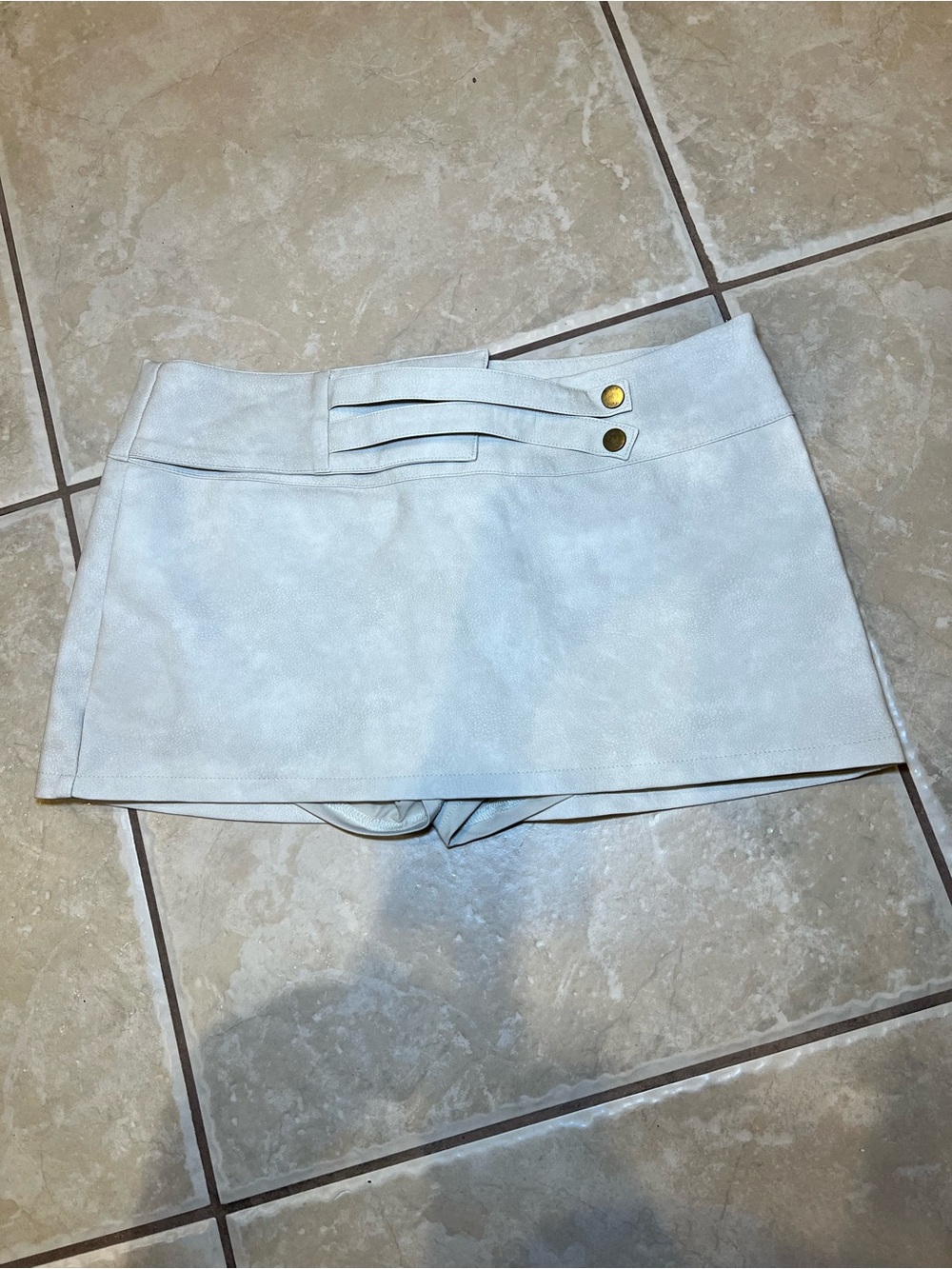Edikted Karly Beige Faux-Wrap Skort with Gold Snap Details